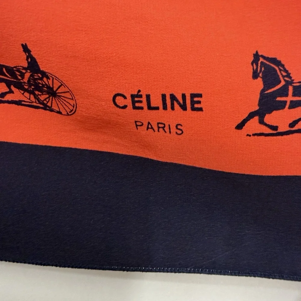 Celine Silk Scarf Bright Coral and Navy 22